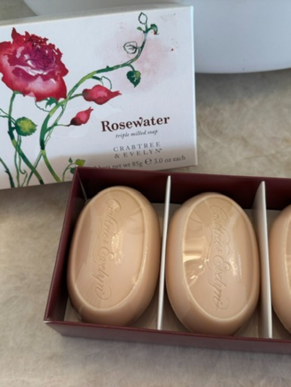 Original Vintage CRABTREE & EVELYN Rosewater Triple-Milled Soap 3 bars - 3 oz ea